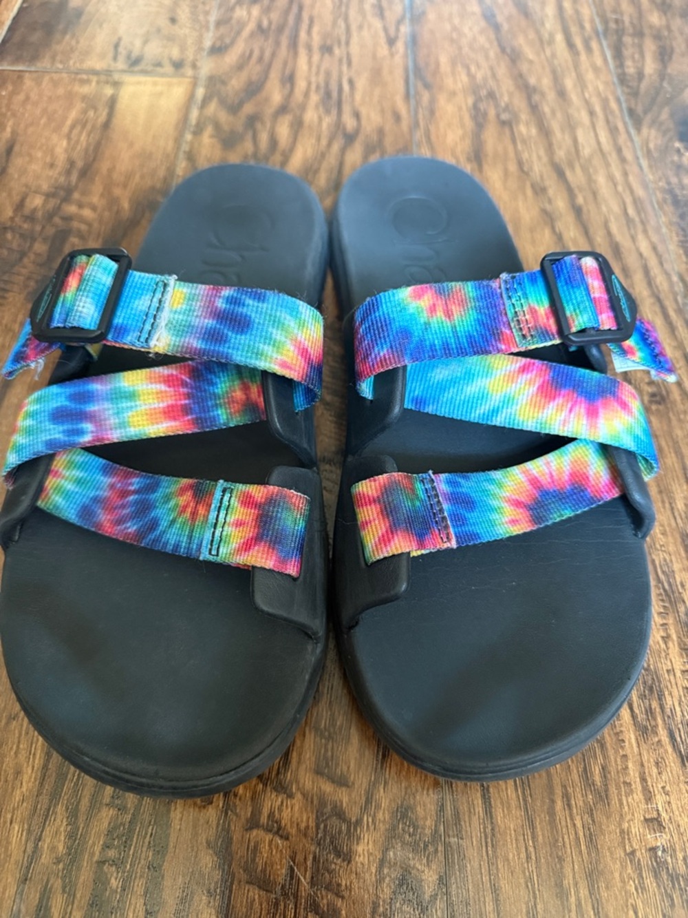 Chaco Women's Slide Sandal with Rainbow Tie-Dye Straps, women’s size 10 - Picture 4 of 9